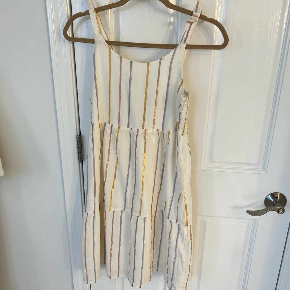 Girls Bow Strap Dress with Metallic Stripes